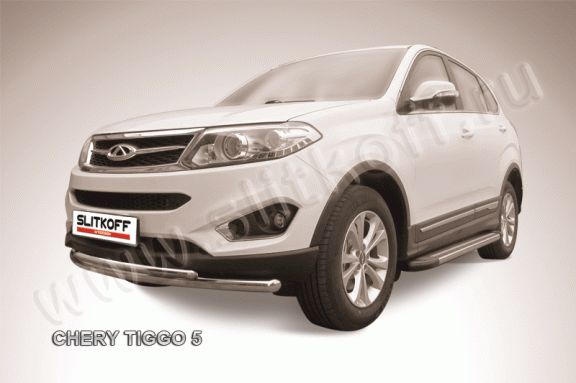 Защита переднего бампера d57+d42 двойная Chery Tiggo 5