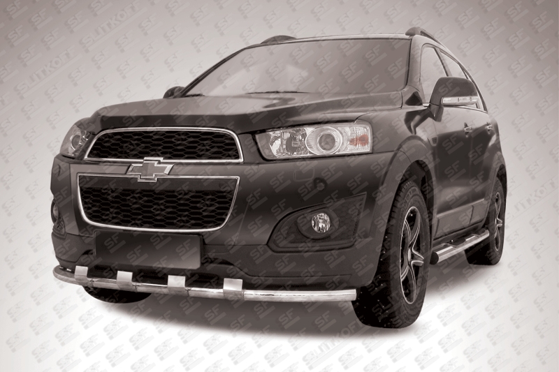 Защита переднего бампера d57 с декоративными элементами Chevrolet Captiva 2013 Защита переднего бампера d57 с декоративными элементами Chevrolet Captiva 2013
