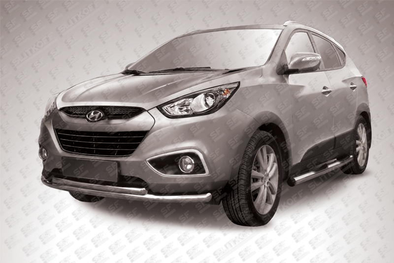 Защита переднего бампера d57+d42 двойная радиусная Hyundai IX35