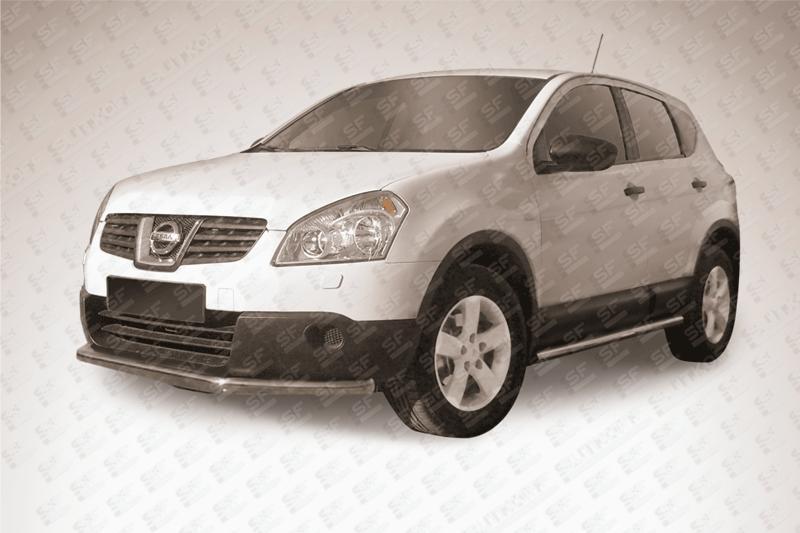 Защита переднего бампера d57 длинная  Nissan Qashqai (2007)