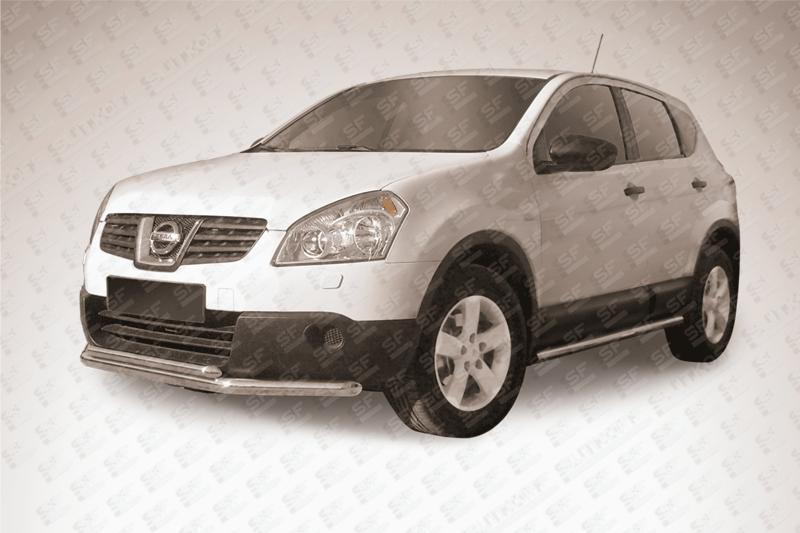 Защита переднего бампера d57+d42 двойная короткая Nissan QASHQAI +2 (2007)