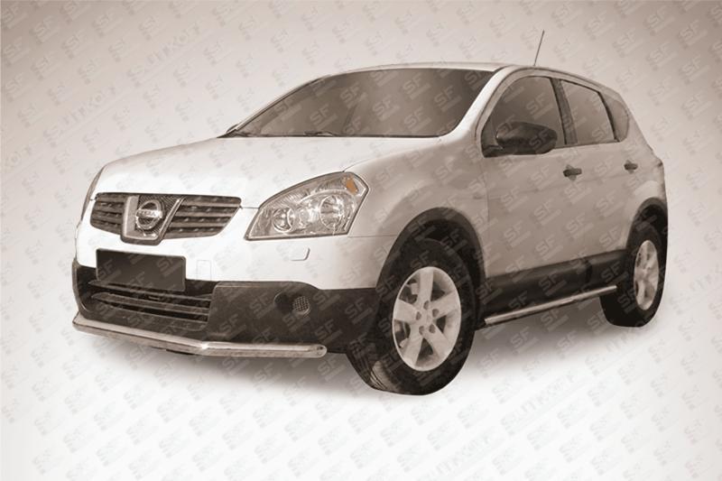 Защита переднего бампера d57 короткая Nissan QASHQAI +2 (2011)