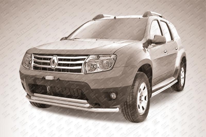 Защита переднего бампера d57+d42 двойная Renault Duster